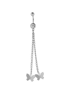 aklow akyoleticaret Sallantılı Taşlı Çelik Göbek Piercing, Gümüş