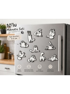 aklow akyoleticaret Yaramaz Kedi Dekoratif Buzdolabı Magneti, 3-5 Cm, 10'lu Paket