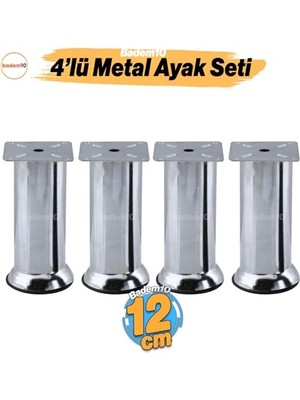 aklow akyoleticaret 4 Adet Mobilya Ayak, 12 Cm, Krom, Baza Koltuk Kanepe Yatak Çekyat Destek Ayağı, Metal Yükseltici Ayaklar