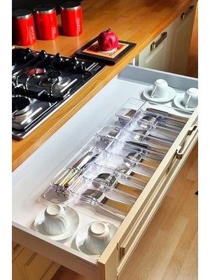 aklow akyoleticaret Çekmece Içi Kaşıklık, 11'li Set Modüler Mutfaklarda Organizer Düzenleyici Şeffaf Şeffaf 40 x 50