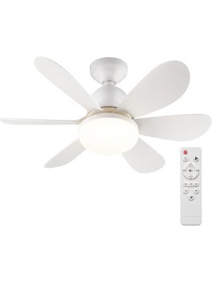 aklow akyoleticaret 5 Kanatlı LED Işıklı Tavan Vantilatörü – Sessiz Çalışan, Uzaktan Kumandalı, Modern Beyaz Tasarım