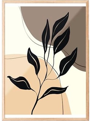 aklow akyoleticaret Zestia Ahşap Çerçeveli Tablo; Siyah Yapraklar, Minimal Hat Çizimi Poster No: 107923 30 x 40