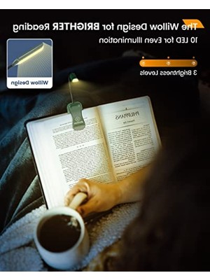 Şanal 10 Led'li Şarj Edilebilir Kitap Işığı, 3 Renk ve 3 Parlaklık Seçeneği, Okuma Klipsi