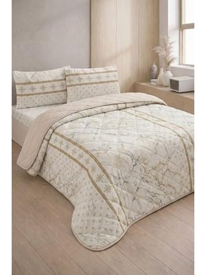 aklow akyoleticaret Kapitoneli Tek Kişilik Desenli Pike Yatak Örtüsü Takımı 160X230 Cm, 1 Adet Yastık Kılıflı (Bej)