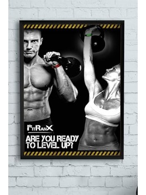 aklow akyoleticaret PSTER11959 Level Up Vücut Geliştirme Body Building Fitness Çerçeveli Tablo (30 x 40 Cm)