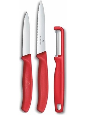 aklow akyoleticaret 6.7111.33C1 Swiss Classic 3'lü Bıçak ve Soyacak Seti, Kırmızı