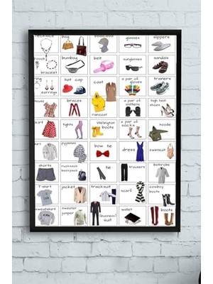 aklow akyoleticaret (PSTER11320) Ingilizce Kıyafetler Eğitim Çerçeveli Tablo (50X70 Cm)