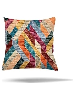 aklow akyoleticaret Çiçek Mozaik Kilim Etnik Desenli Gizli Fermuarlı Yastık Kılıfı, Çok Renkli 45 x 45