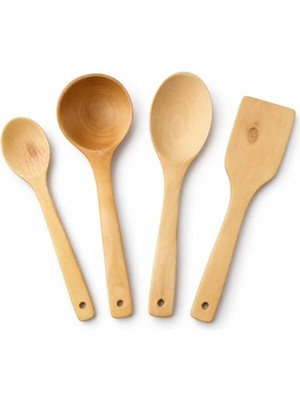 aklow akyoleticaret Ahşap Servis Seti Kaşık Tahta Mutfak Kaşık Pilav Sos Spatula Servis Kaşığı, 4 Parça