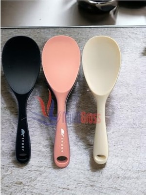 aklow akyoleticaret Kaşık; Sert Uçlu Isıya Dayanıklı Yanmaz Yapışmaz Silikon 3'lü Set, 22 Cm, Siyah-Somon-Krem