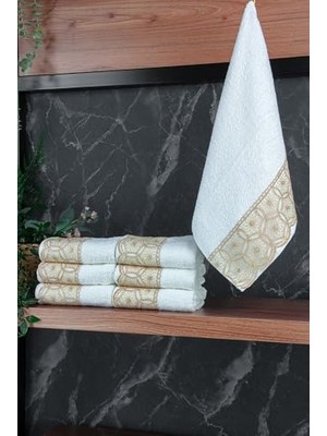 aklow akyoleticaret Havlu, Dantelli Güpürlü LÜKS%100 Pamuk Çeyizlik 6'lı El Yüz Seti 40X70 - Sarı - 4400