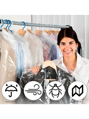 aklow akyoleticaret Askı Delikli Şeffaf Plastik Giysi Kılıfı, 25'li Paket, 70X125 Cm, Toz Geçirmez Saklama Torbası