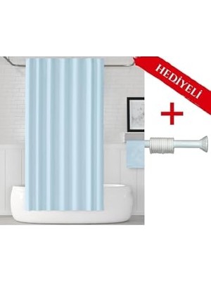aklow akyoleticaret Mavi Banyo Perdesi, Askı Hediyeli, 180X200 Cm, Tek Kanat Duş Perdesi, Açık Mavi