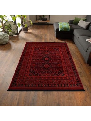 aklow akyoleticaret Afgan Türkmen Otantik Desenli Dokuma Kırmızı Oturma Odası Salon Mutfak Halısı Yolluk X380A