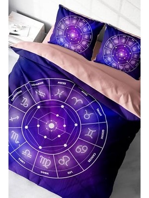 aklow akyoleticaret Lastikli ÇARŞAFLI%100 Pamuk Saten Çift Kişilik Nevresim Takımı Astroloji, MONOHOME38120