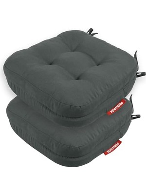 aklow akyoleticaret Antrasit Sandalye Minderi, 2'li Set, 42X42X8 Cm; Kalın Çift Kat, Pofidik, Yıkanabilir, Fermuarlı, Su ve Yağ Itici