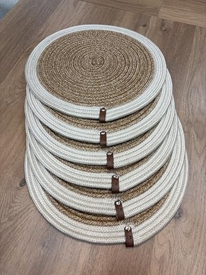 aklow akyoleticaret Herakles 6 Adet Hasır Supla/amerikan Servis Lux Sunum Şeritli Tabak Altlığı (Hasır Krem)