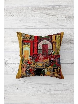 aklow akyoleticaret Kırmızı-Sarı Divan Toplantısı Desenli Kırlent Kılıfı, Çift Taraflı Baskılı, Gizli Fermuarlı, 45 x 45