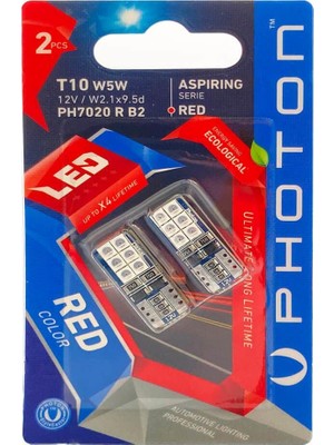 Şanal Photon Ampul T10 W5W 6+6 Kırmızı LED (2'li Blister) Pht PH7020 R B2