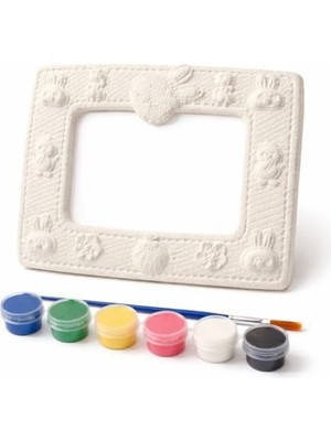 aklow akyoleticaret 17X14 cm Tavşan Figürlü Boyanabilir Fotoğraf Çerçevesi, 6 Renk Boya ve Fırça