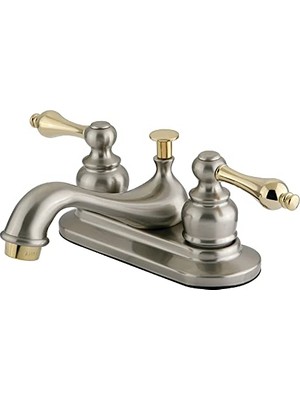 aklow akyoleticaret KB609AL Restorasyon 4 Inç Centerset Lavabo Bataryası, Fırçalanmış Nikel ve Parlak Pirinç