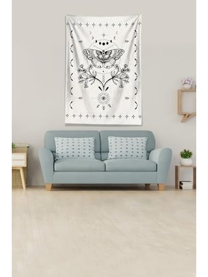 aklow akyoleticaret Bej Butterfly Kelebek Leke Tutmaz Kadife Kumaş Duvar Örtüsü Duvar Halısı Tapestry KWLL372,35 x 50