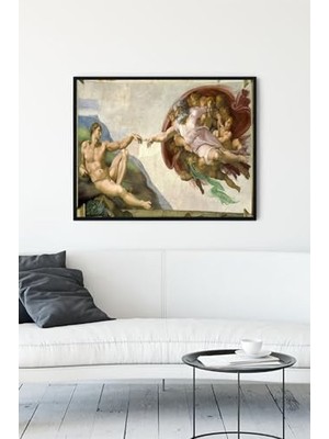 aklow akyoleticaret (PSTER9731) Michelangelo, Adem'in Yaratılışı Sanatsal Çerçeveli Tablo (50X70 Cm)
