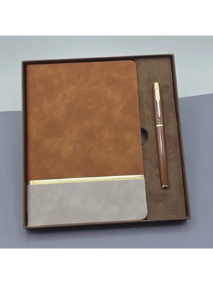Gees Global Şık Deri Defter ve Metal Kalem Seti 21X15 cm Hediye Kutusu