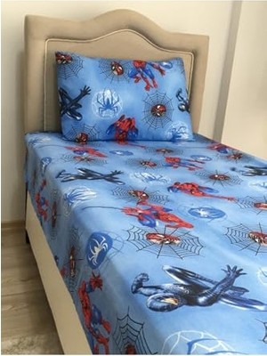 aklow akyoleticaret Tek Kişilik Ranforce Çarşaf Takımı, Lastiksiz, Spiderman Desenli Mavi, 160X240, TYC00425926086