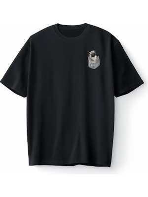 Bumeta Sevimli Pug Köpek Baskılı Oversize Unisex Tişört T-Shirt