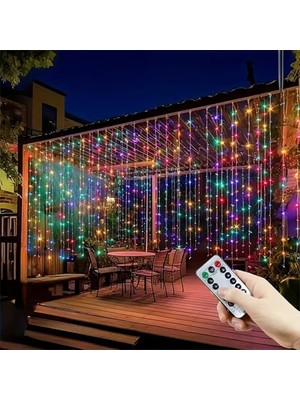 aklow akyoleticaret Kumandalı Peri Tel LED Aydınlatma, 300 Led'li Perde Işık, 10 Saçaklı, 3x3 Metre, USB Kablolu, Rgb Çok Renkli