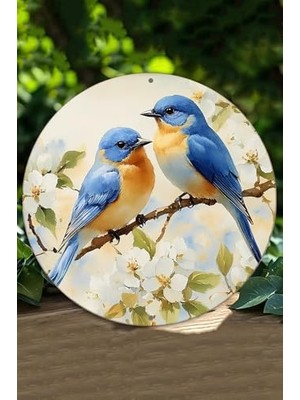 aklow akyoleticaret Mdf Duvar Dekoru, Çiçek Dallarında Mavi Kuşlar, 20 Cm, DT019