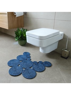aklow akyoleticaret Bohem Tarz Jüt Klozet Önü Paspası - Doğal Jüt, Yıkanabilir ve Dayanıklı Halı, Şık ve Dekoratif Banyo Matı (Mavi)
