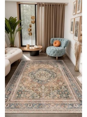 aklow akyoleticaret Enolas Vintage Şönil Kaymayı Önleyici Doğal Pamuk Tabanlı Yıkanabilir Antibakteriyel Çevre Dostu Salon Halısı 120X180