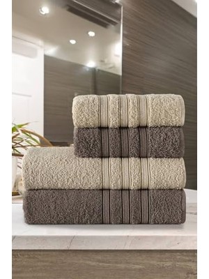 aklow akyoleticaret Pamuklu 50X90-70X140 cm 4'lü Banyo Havlu Seti, Kahve