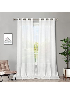 aklow akyoleticaret Oturma Odası Için Beyaz Yarı Şeffaf Perdeler 241 cm Uzunluğunda; Keten Görünümlü Yatak Odası Gromet Üst Vual Perdeler, 132 x 226 cm (2 Panel)