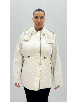 AlanyaXXL Büyük Beden Cepli Fermuarlı Düğmeli Bagcık Detaylı Oversize Kadın Mont