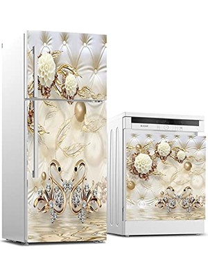 aklow akyoleticaret Buzdolabı ve Bulaşık Makinesi Beyaz Eşya Sticker Kaplama Pearls Gold
