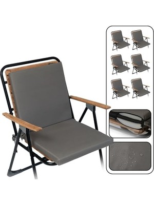 aklow akyoleticaret Antrasit Arkalıklı Sandalye Minderi, 6'lı Set, 40X40; Fermuarlı, Bağcıklı, Yıkanabilir, Su ve Yağ Itici