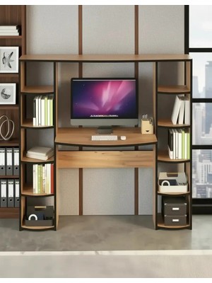 Treeandtech Stella Kitaplıklı Çalışma Masası 10 Raflı