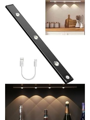 aklow akyoleticaret 40 cm Siyah USB Şarjlı, Hareket Sensörlü Slim LED Kabin Armatürü, Dim Edilebilir