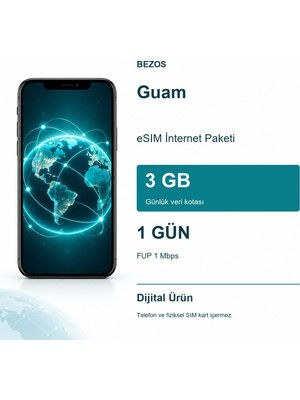 Guam Esım Internet Paketi Günlük 3 GB 1 Gün - Fup 1 Mbps