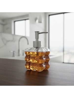 aklow akyoleticaret Beyaz Bubble Design Cam Sıvı Sabunluk; 450 ml Kabartmalı Banyo ve Mutfak Sabunluğu (7X12 Cm) (5066, Şeffaf)