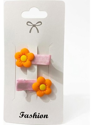 Şanal Gidego Accesssorıes Çiçek Figürlü Kız Çocuk Saç Tokası, 2'li Set (Turuncu)
