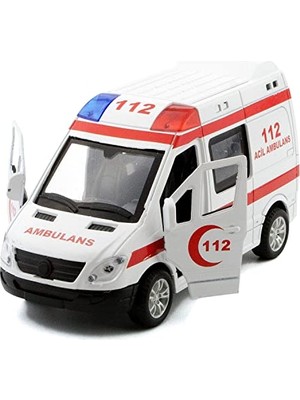 aklow akyoleticaret Apera Ap-27 Mercedes Sprinter Minibüs Diecast Metal Çek Bırak Işıklı Siren Sesli 14 cm (Ambulans)