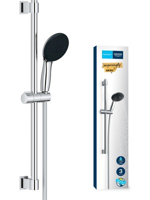 Şanal Grohe Vitalio Start 110 Sürgülü Duş Seti, 110MM Yuvarlak 3 Akışlı El Duşu, 600MM Sürgülü Ray, 1750MM Duş Hortumu, Duş Başlığı Seti, Krom, 26032001