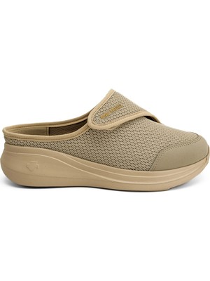 King Paolo Sneaker Tekstil Tabanı Çıkan Yürüyüş Cırtlı Kadın Terlik KP5197 Bej