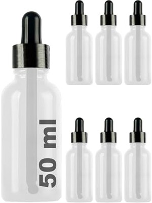 aklow akyoleticaret Kapak; 50 ml Metal Kapaklı Damlalık Dropper Şişesi Serum 50 cc Cam Şişe 6 Adet (Siyah, Şeffaf)