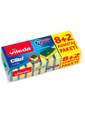 Şanal Vileda 161919 Düz Hijyenik Bulaşık Süngeri, 8+2'li Promosyon Paket, Yeşil