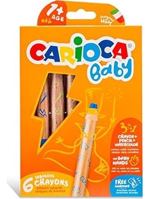 aklow akyoleticaret 3 In 1 Jumbo Bebek Ahşap Gövdeli Boya Kalemi, 6'lı, Kalemtraş Hediyeli